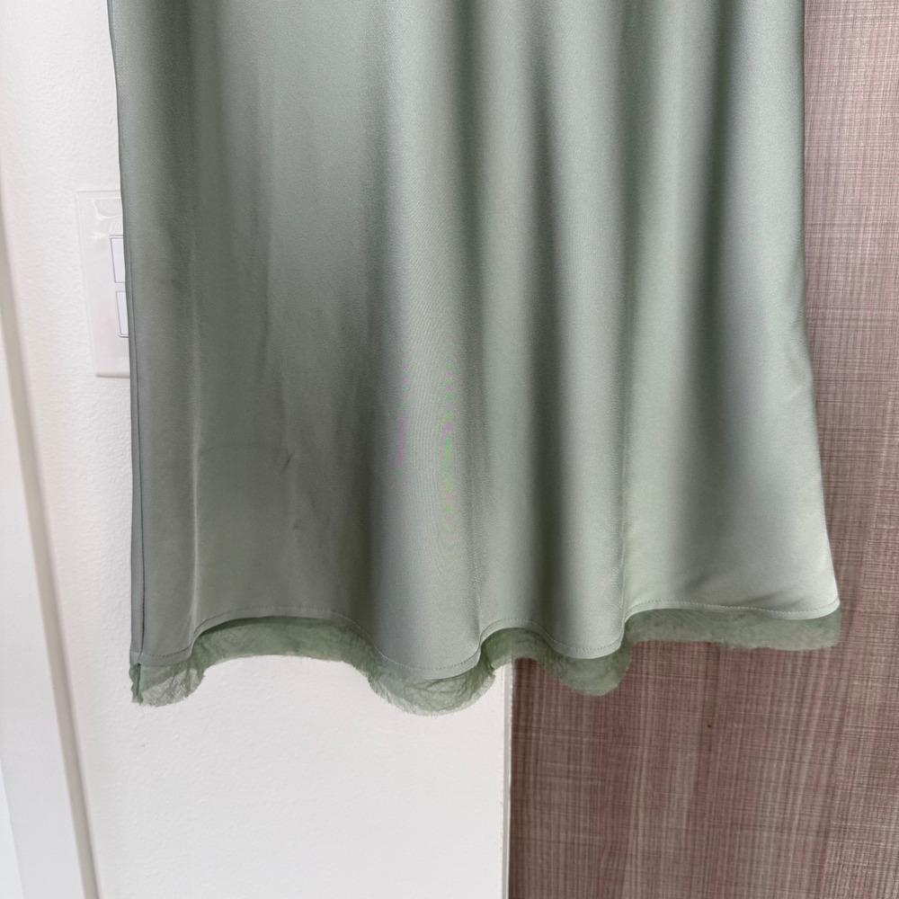 Rue Sophie Artichoke Green Kat Satin Midi Skirt Size Large - Picture 6 of 12